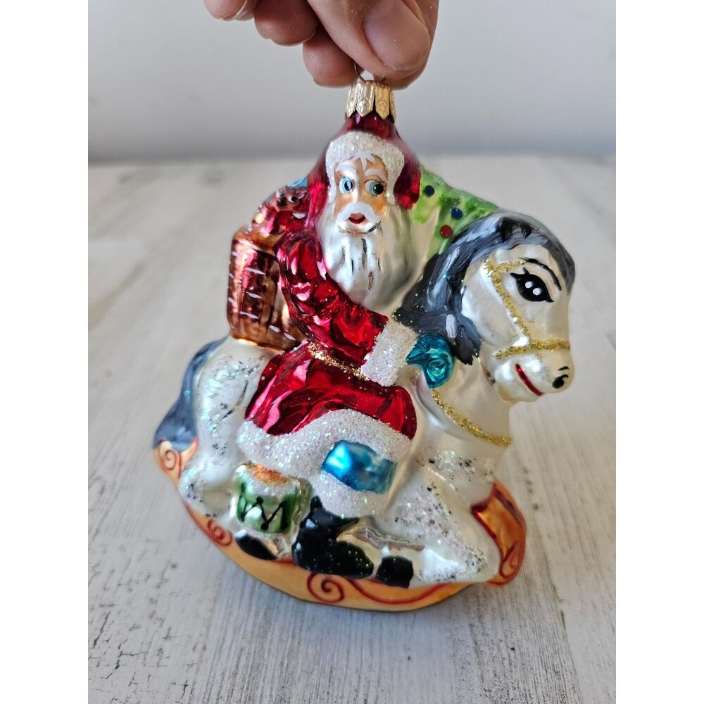 Radko Santa horse carousel rocking ornament glass vintage‎ tree Xmas